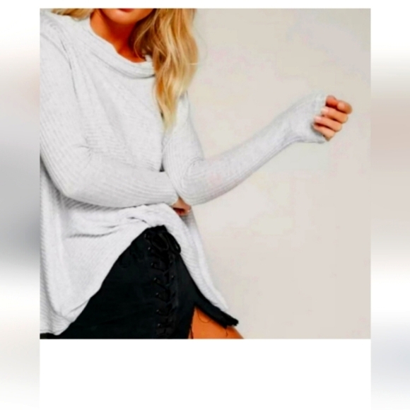 Free People Lover Ribbed Long Sleeve Slouchy Knit Oversized Top Gray Size Small - Picture 4 of 9